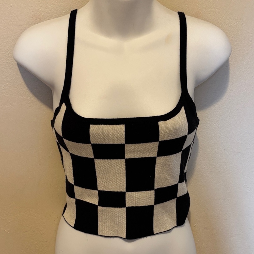Papermoon Black and White Checkered Crop Top